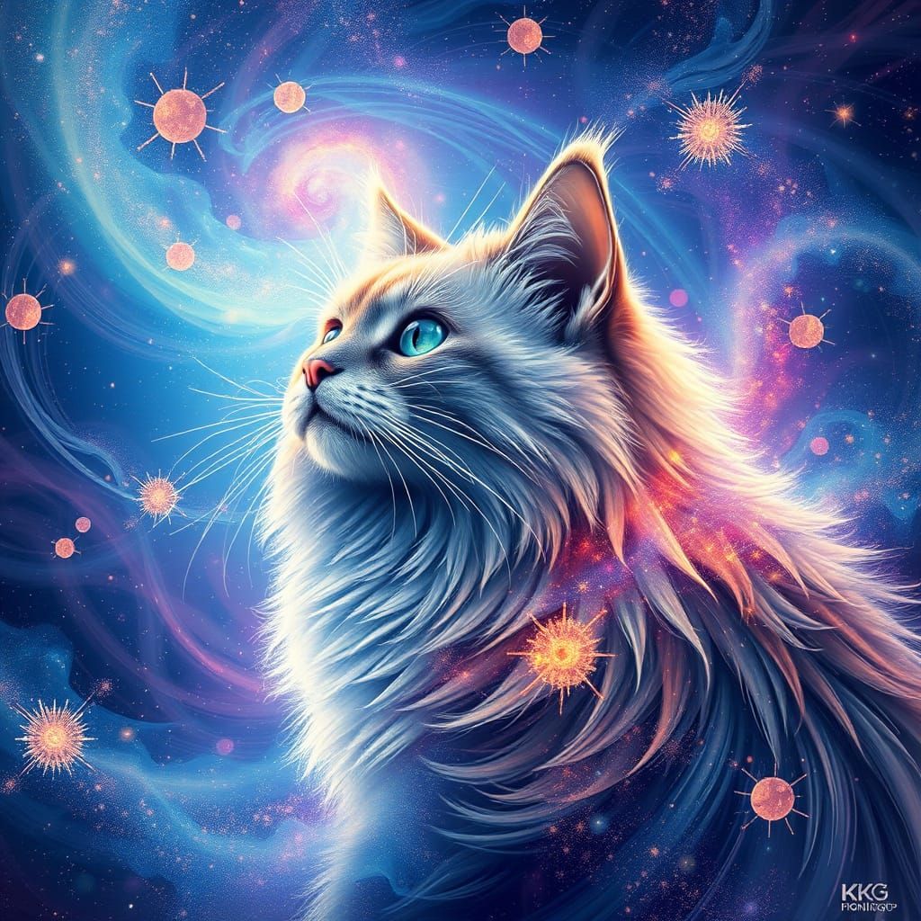 Cosmic Feline Majesty in Vibrant Astral Hues