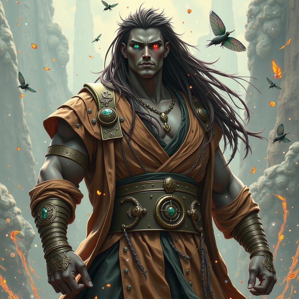 Mysterious Cultivator with Amber and Blue Eyes