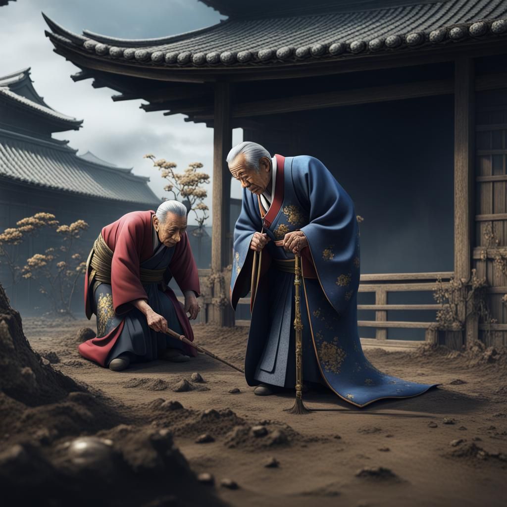 Emperor Bows to Farmer: Detailed Fantasy Art