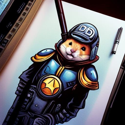 Hamster Judge Dredd in Comic Book Art Style