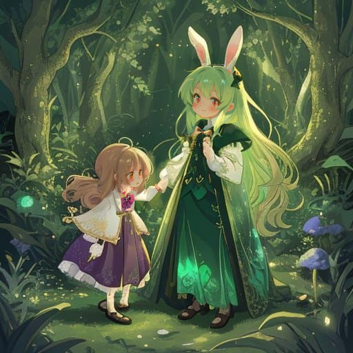 Mystical Bunny Goddess in Ethereal Landscape