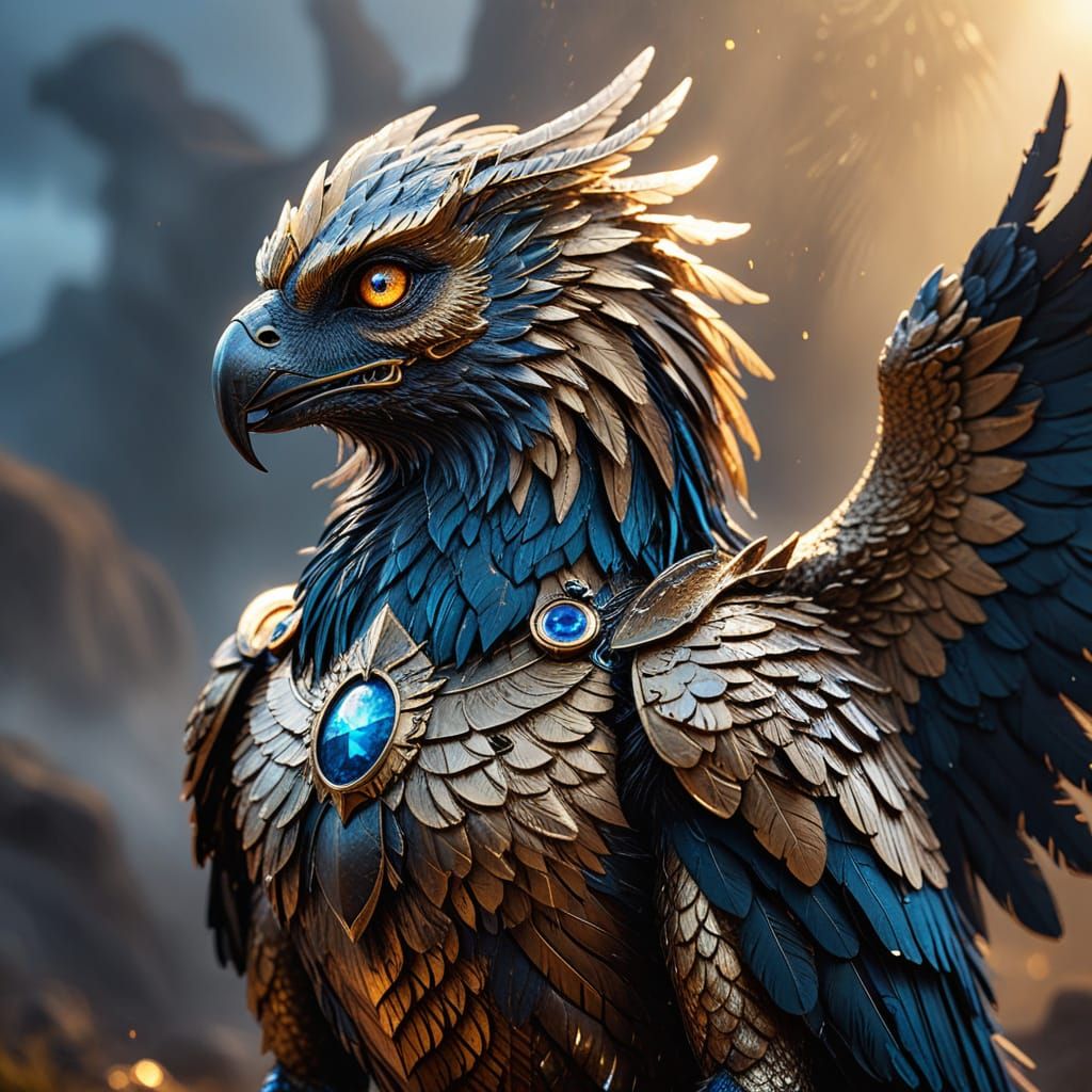 Majestic Chrome Gryphon Basks in Golden Hour