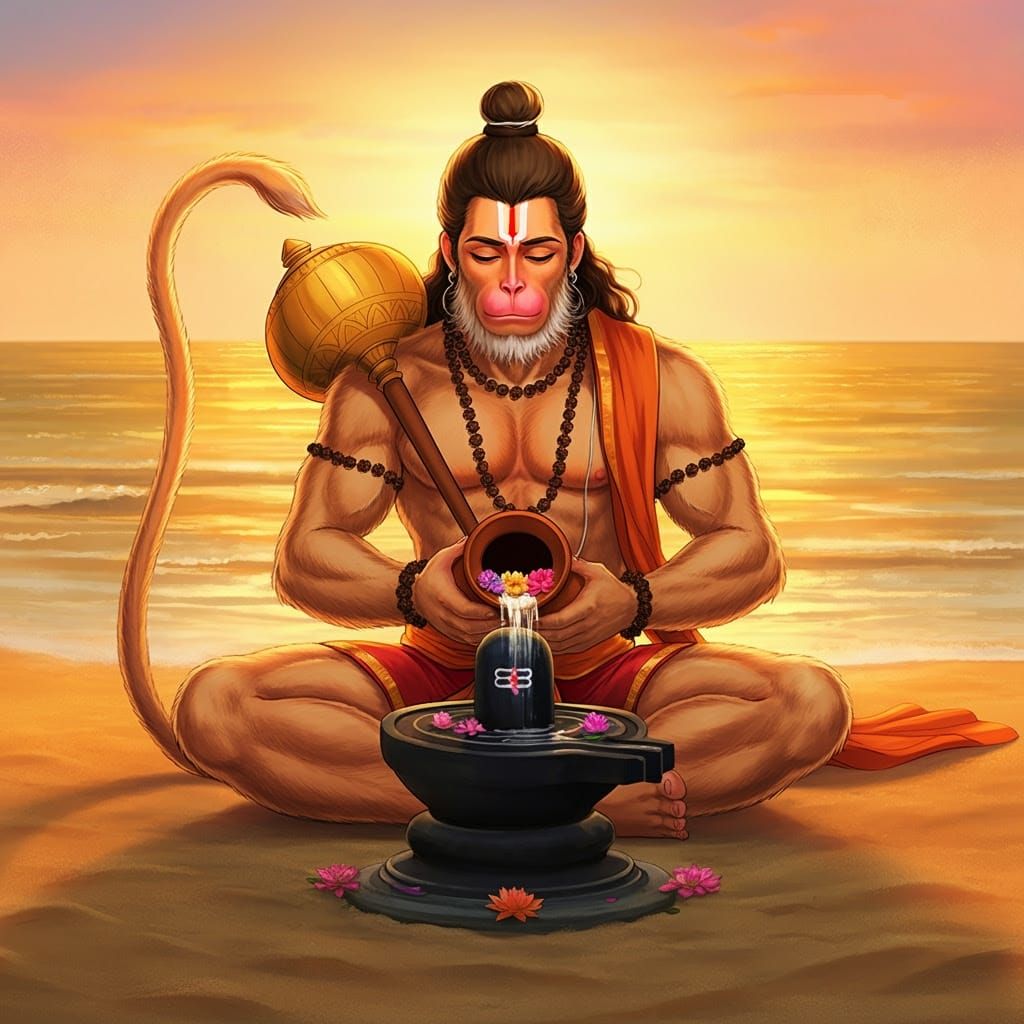 Serenely Seated Hanuman in Sunset Glory