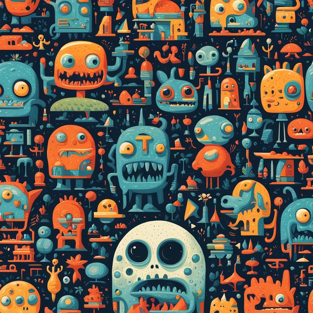 Surreal Dream Logo with People and Aliens as Oil Painting