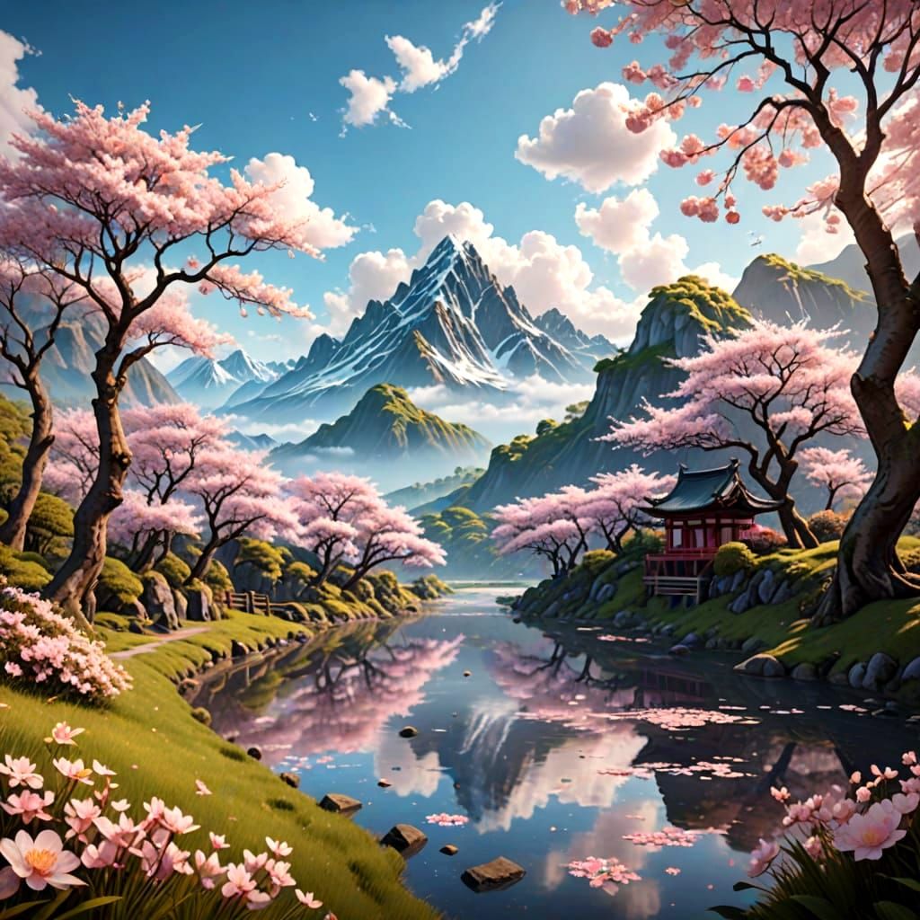 Springtime Serenity in Soft Pastels, Inspired by Japanese La...