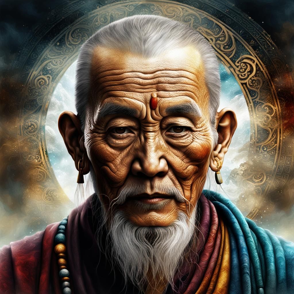 Ethereal Portrait of a Tibetan Monk in Meditative Harmony