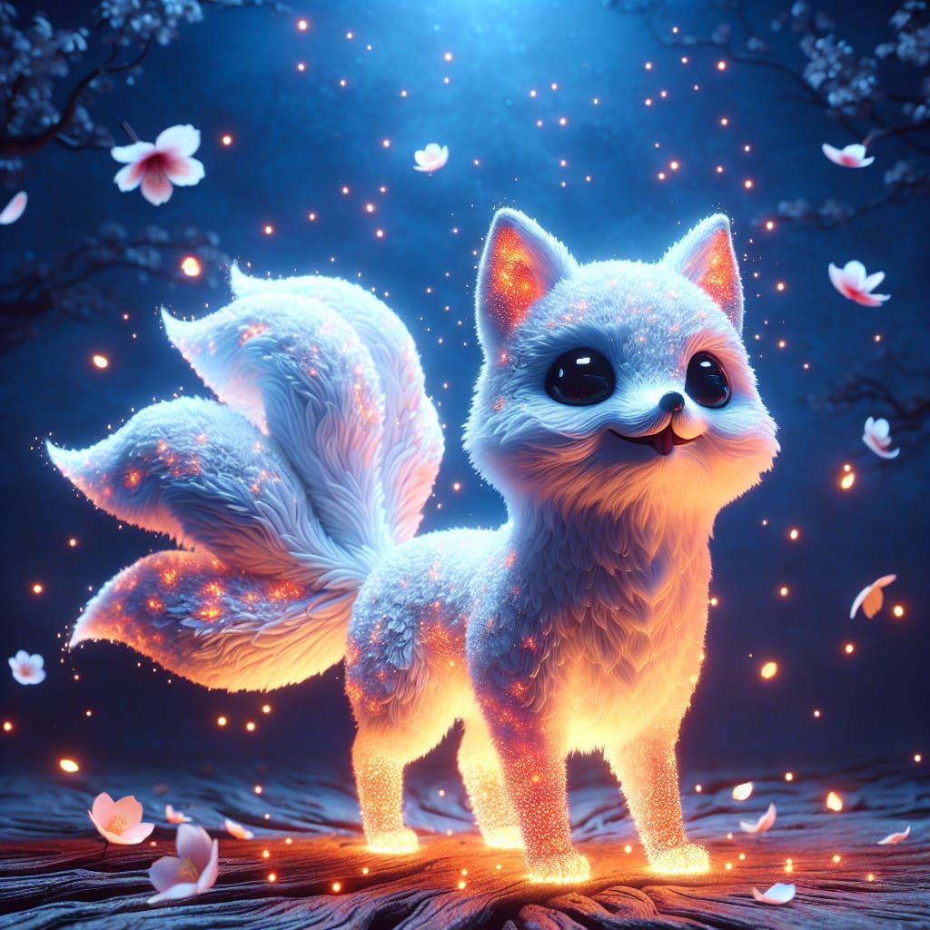 White Fox with Fiery Ambiance in Digital Artwork