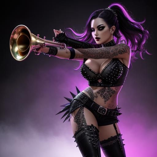 Gothic Dancers Playing Trumpets in Splash Art Style