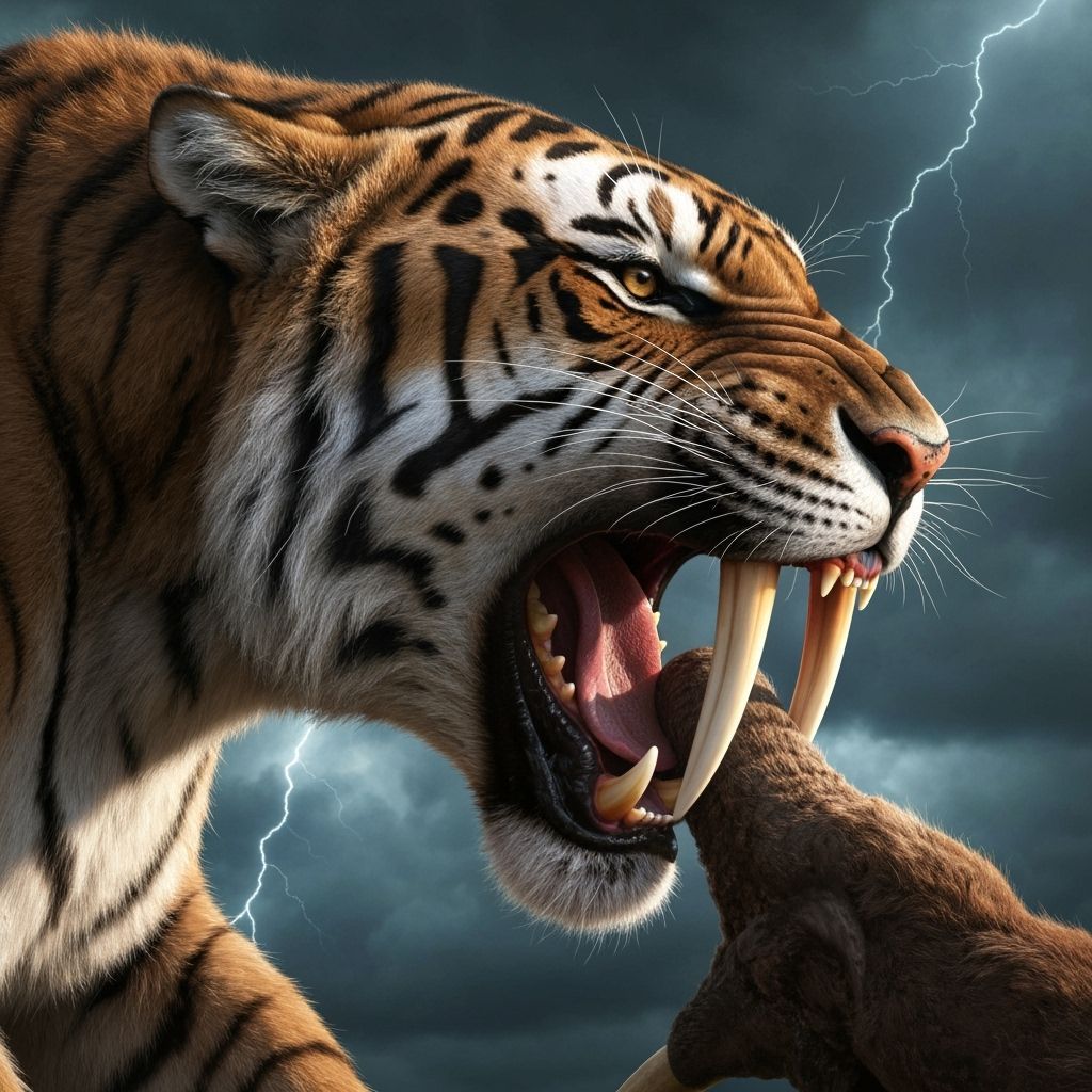 Saber-Toothed Tiger Head Gripping Prey