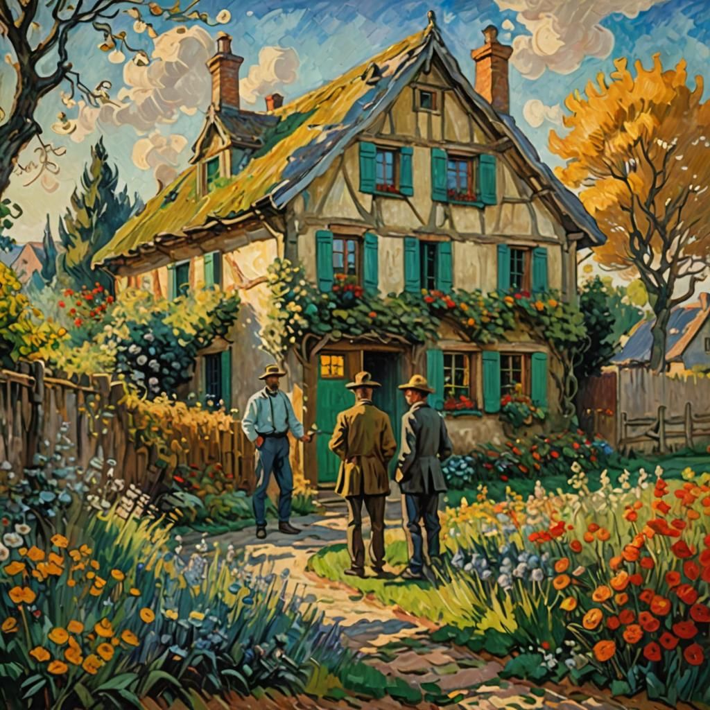 Charming Cottage Scene in Impressionistic Style