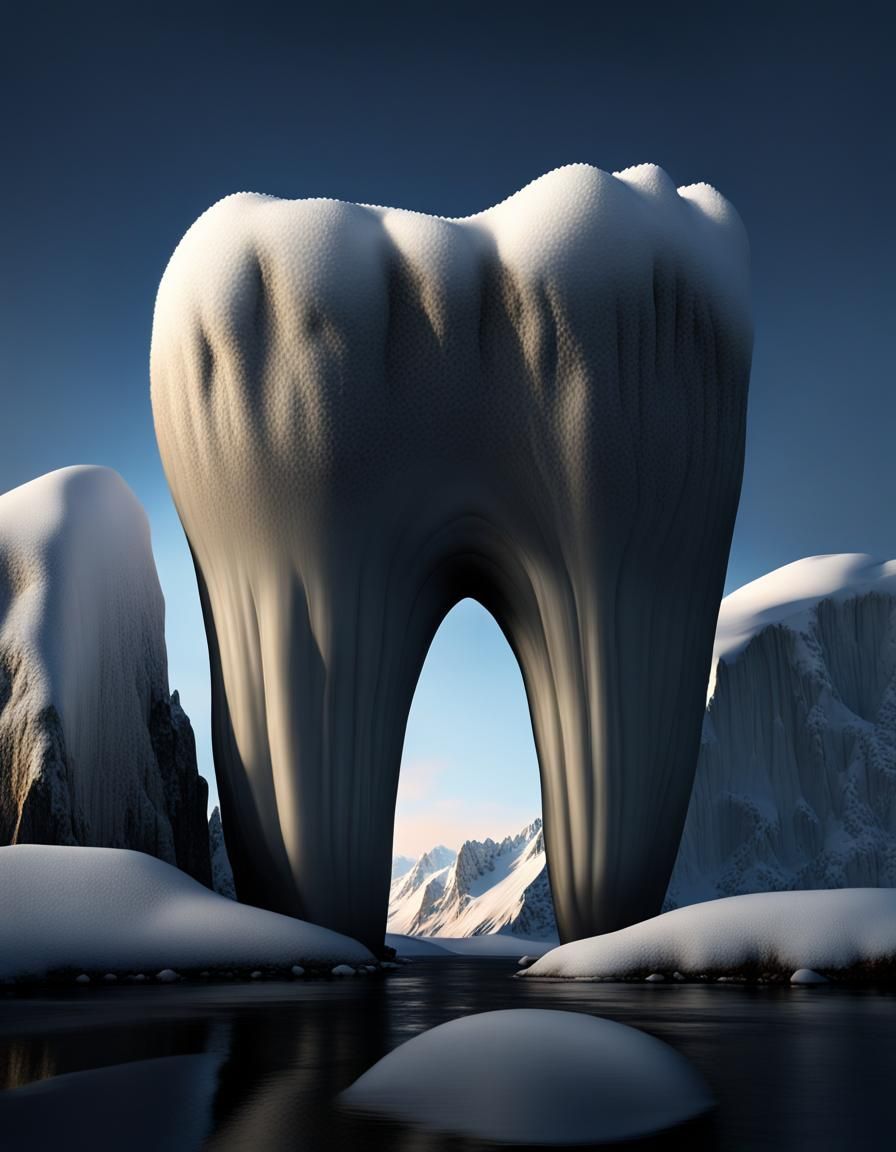 Surreal Molar Tooth in Winter Canadian Landscape