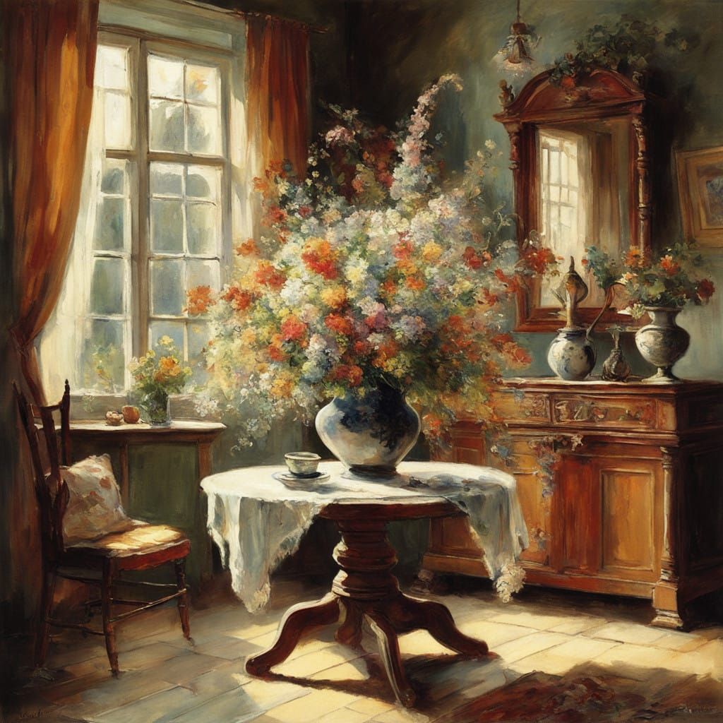 Warm Interior with Lush Wild Flowers in Soft Focus