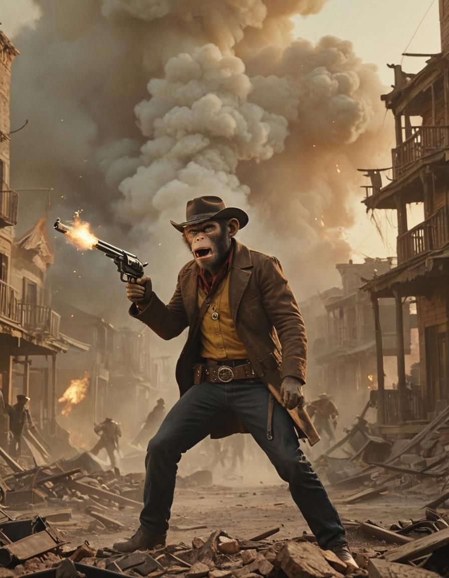 Monkey Cowboy in Wild West Destruction: Cinematic Shot