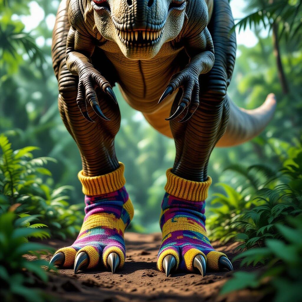 T-Rex in Socks: A Jurassic Fashion Statement
