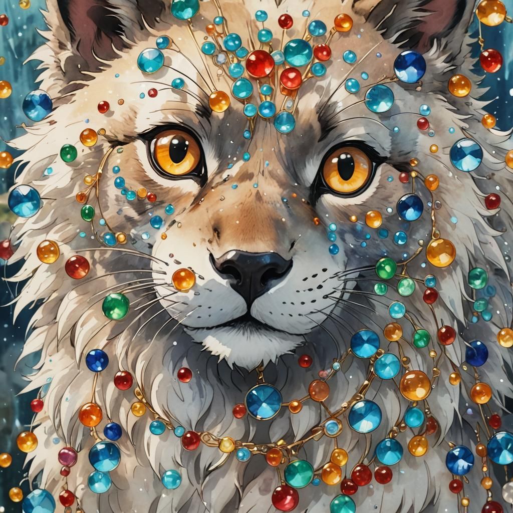 Dalmatian Puppy with Sparkling Jewels in Ghibli Style