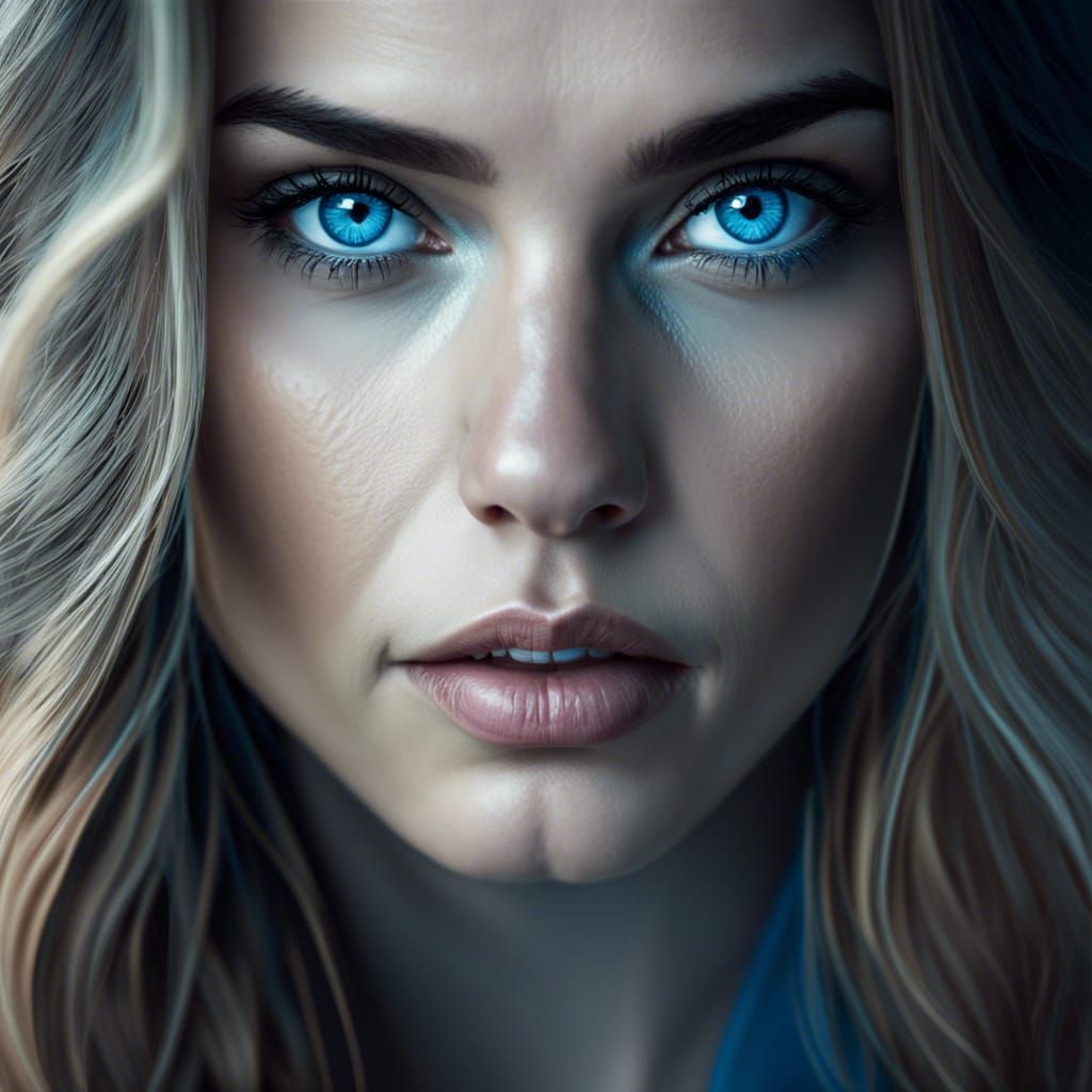 Ethereal Blue-Eyed Maiden: Hyperrealistic Photographic Portr...
