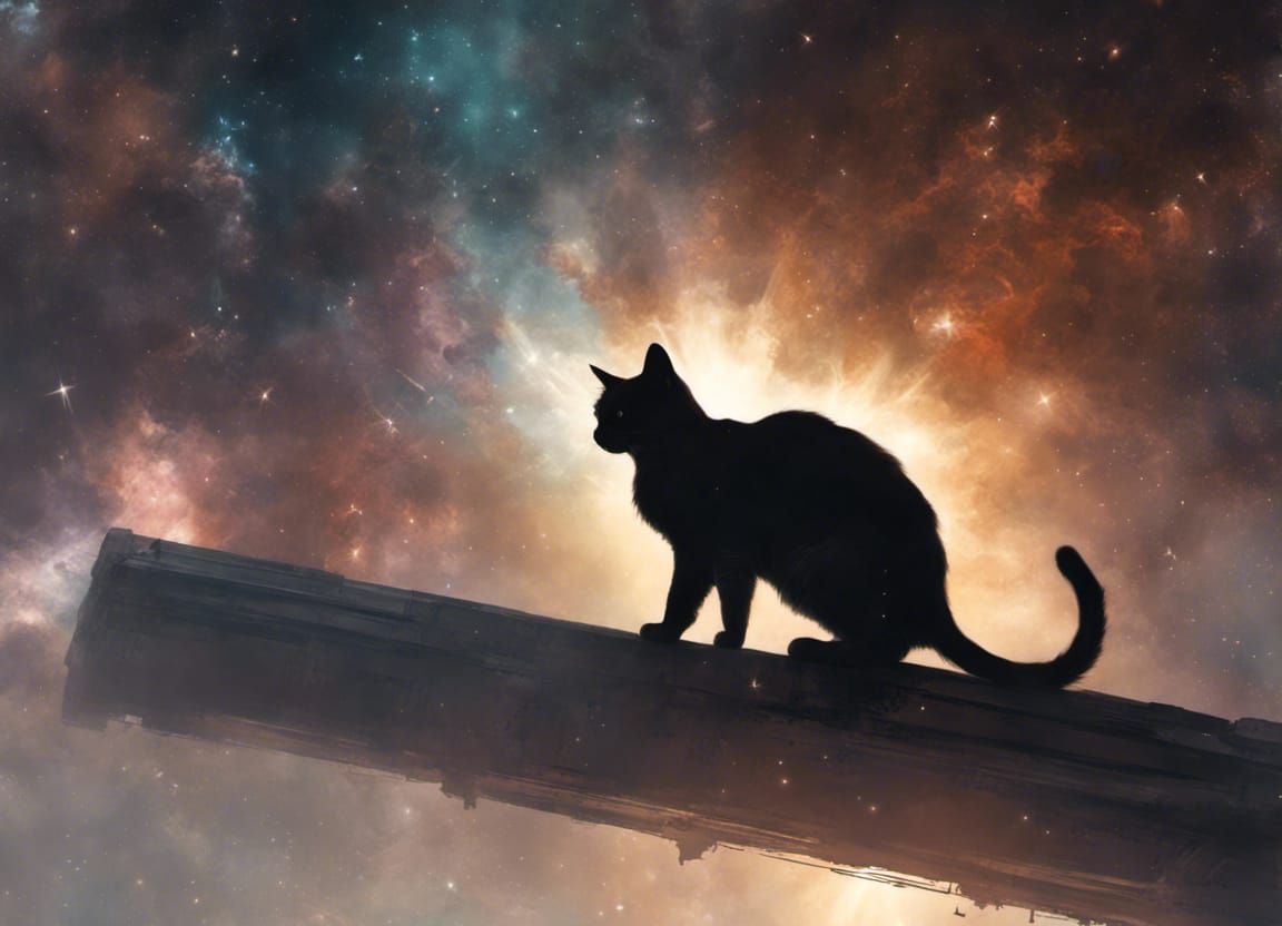 Galaxy Cat Silhouette in Maximalist Style