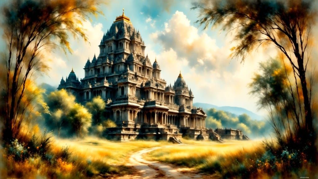 Khmer Temple in Dense Jungle, Hyperrealistic Digital Matte P...