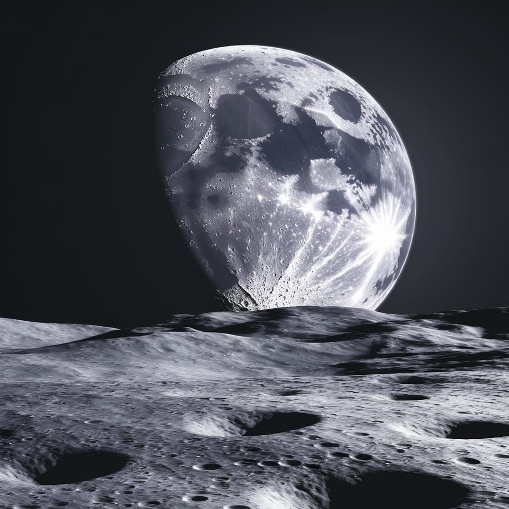 Man's Face on the Moon in Lunar Landscape