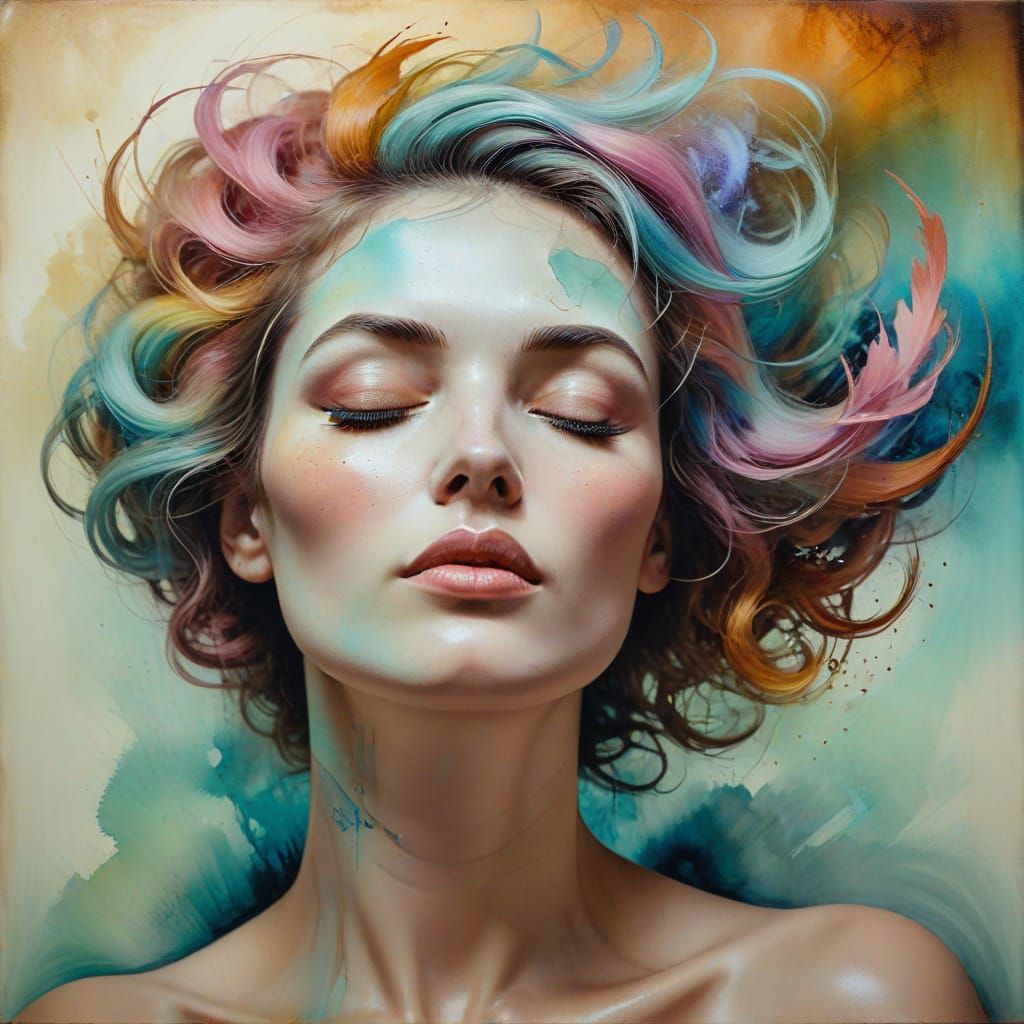 Dreaming Woman in Droste Effect, Dadaism Style