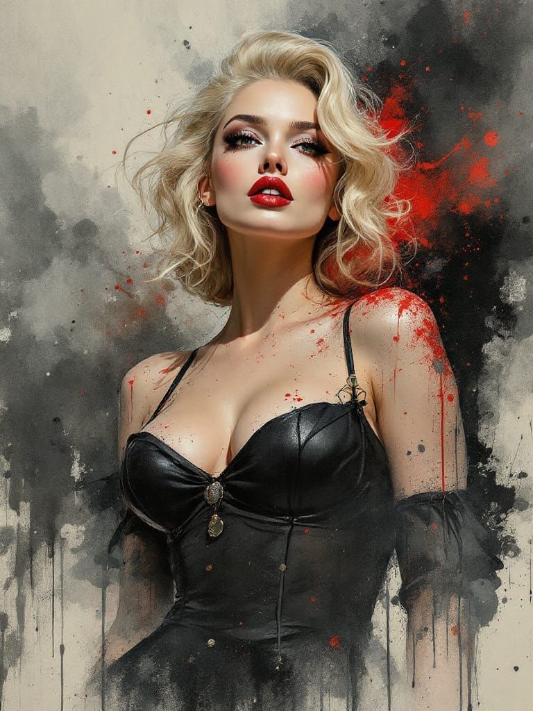 Pin-Up Woman in Moody Watercolor Style