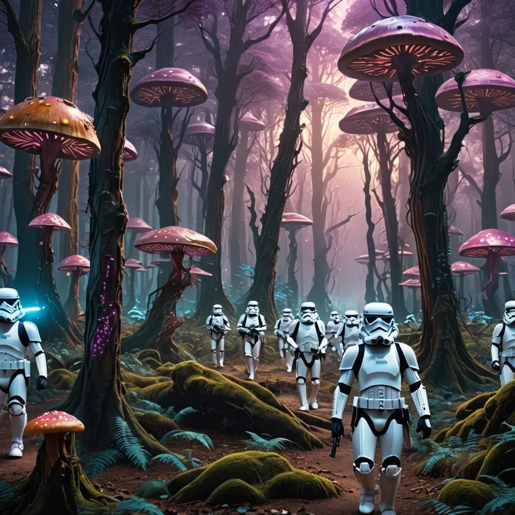 Stormtroopers Marching Through a Mystical Forest