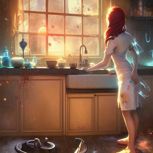 Spring Morning Kitchen Scene in Expressionist Style