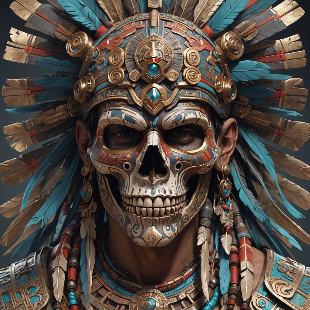 Aztec Warrior With Skull Face Mask