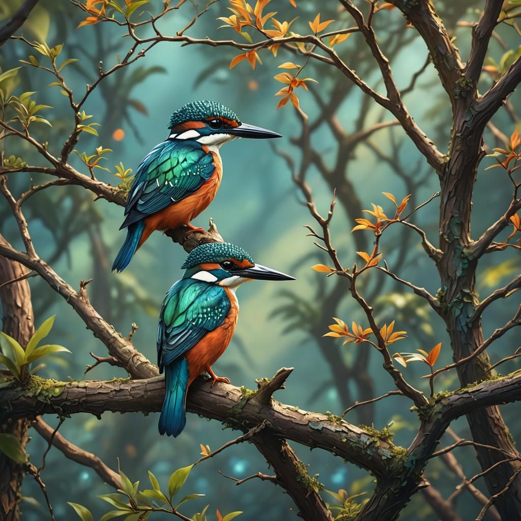 Iridescent Kingfisher Bird Fantasy Concept Art