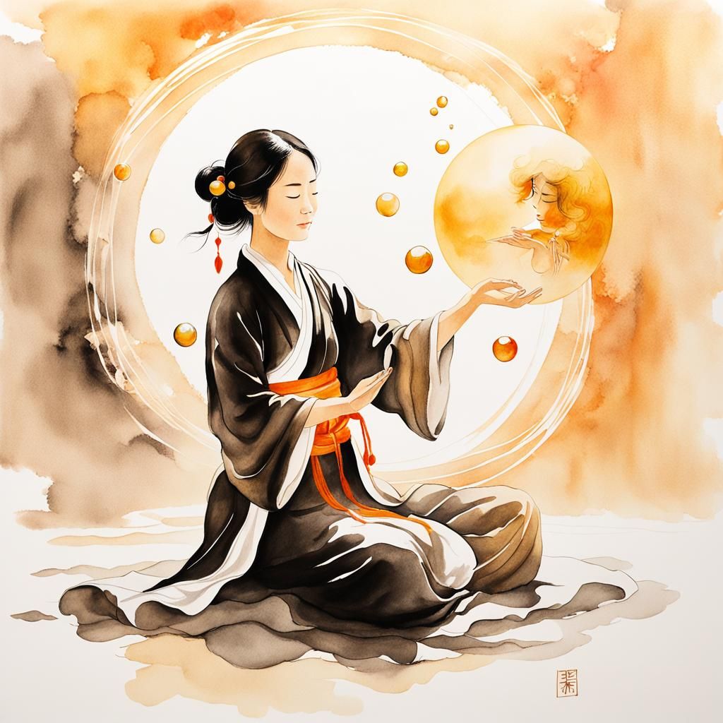 Serene Tuina Practice in Ink Wash Painting