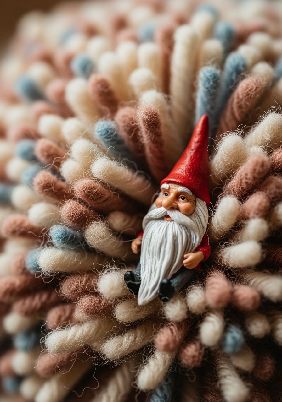Gnome Hidden in Giant Pom-Pom: Micro Photography