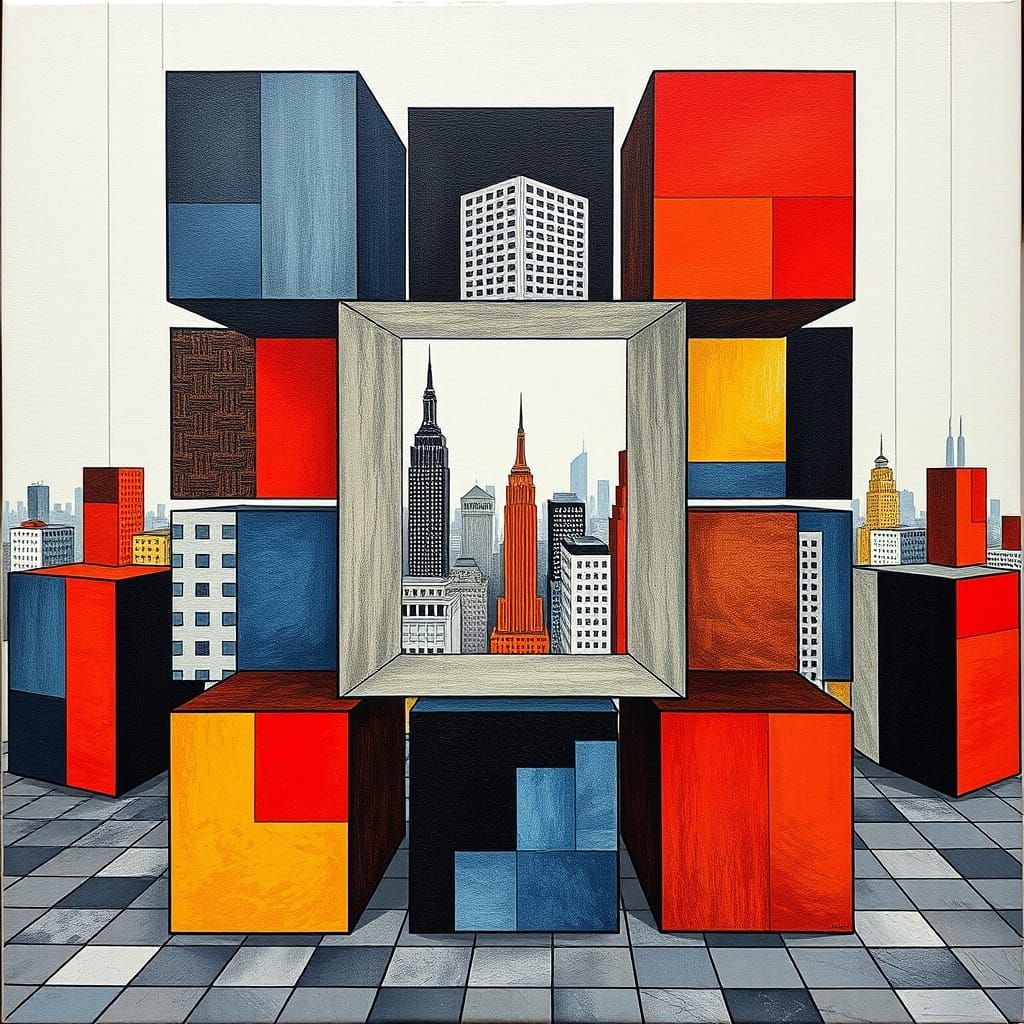 Geometric Cityscape in Vibrant Cubes