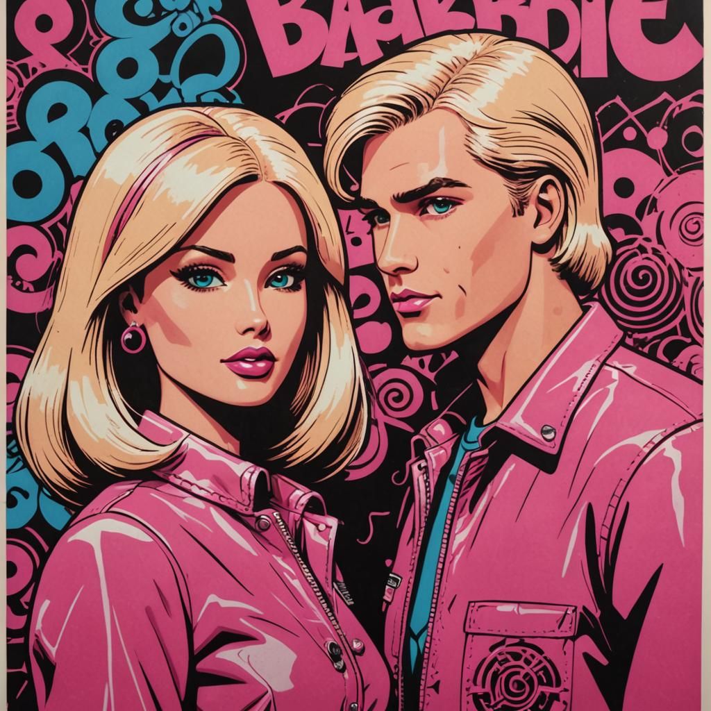 Barbie and Ken Film Poster in Pop Art Graffiti Style