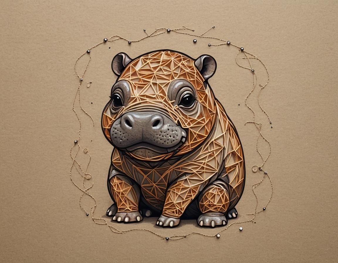 Chibi Hippo in String Art Style