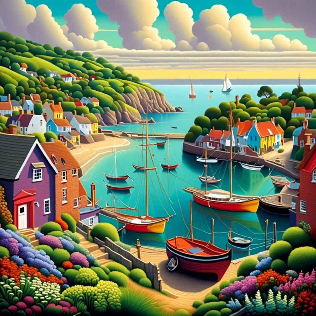 Picturesque Fishing Port in Bucolic Landscape Style
