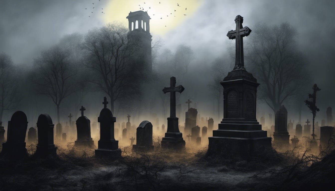 Sinister Foggy Cemetery in Dark Horror Style