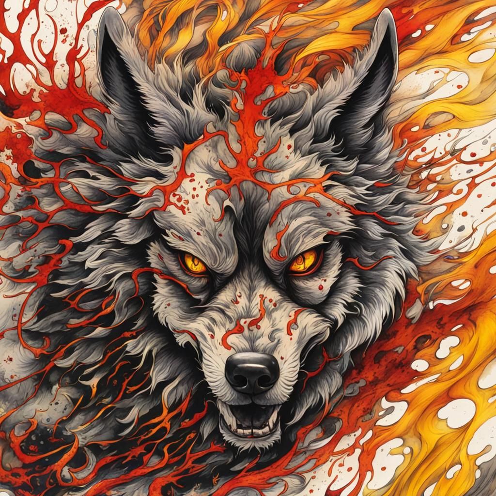 Terrifying Ghost Wolf in Liquid Watercolor Style