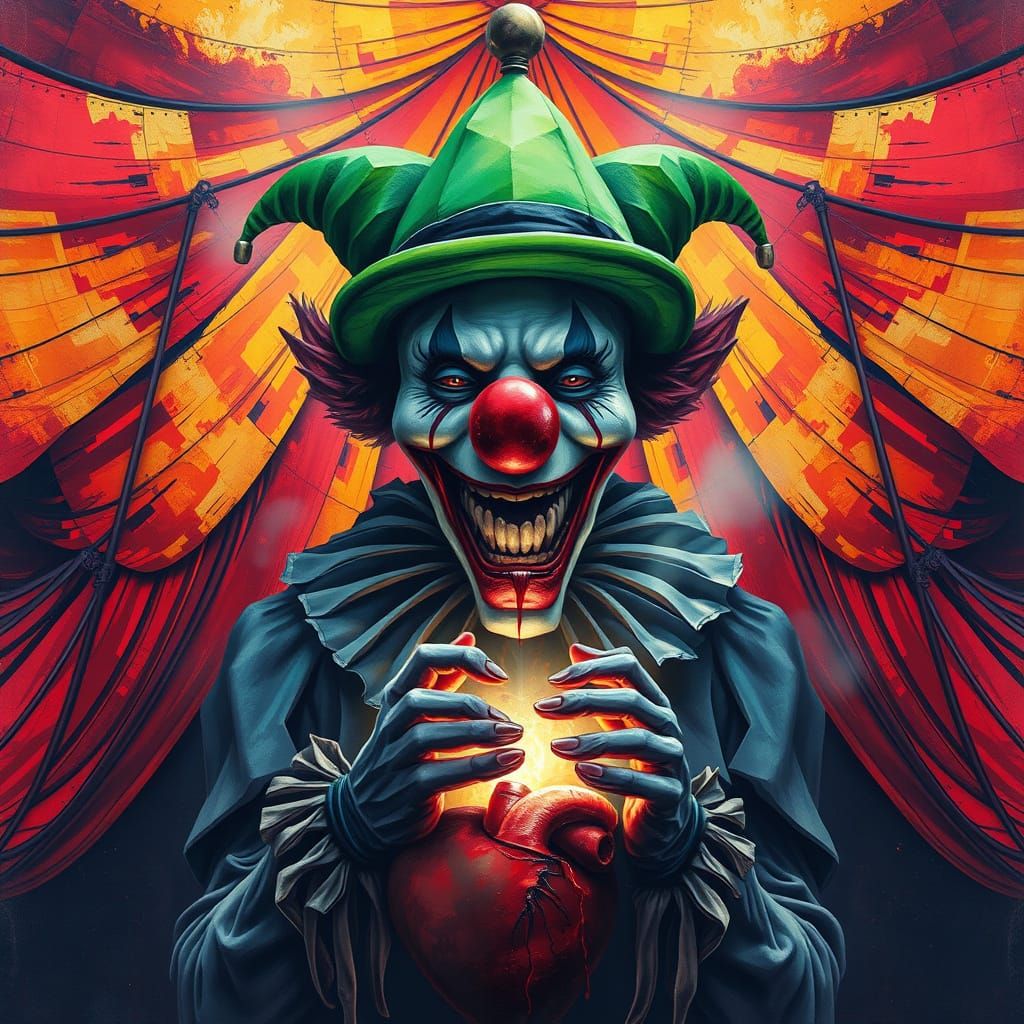 Geometric Horror Circus in Vibrant Watercolor
