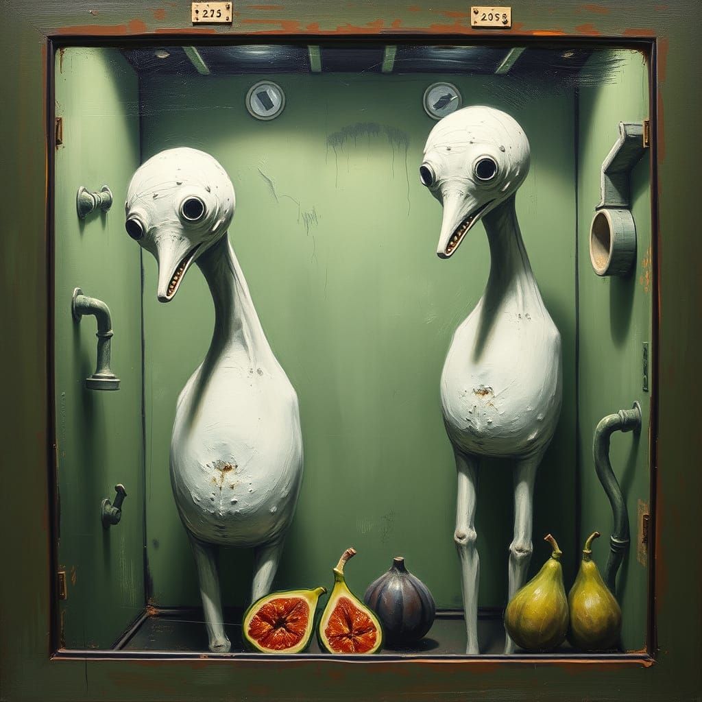 Abstract Forms in Glass Elevator, Smudged Oil Painting