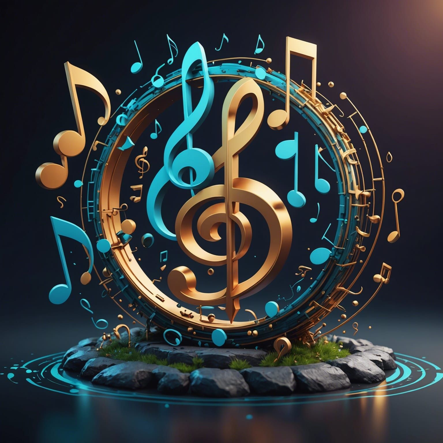 Levitating 3D Music Symbols in Detailed Matte Painting