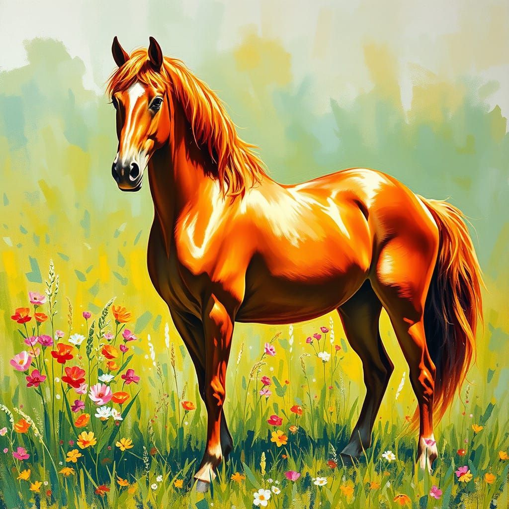 Majestic Horse in Vibrant Impressionist Style