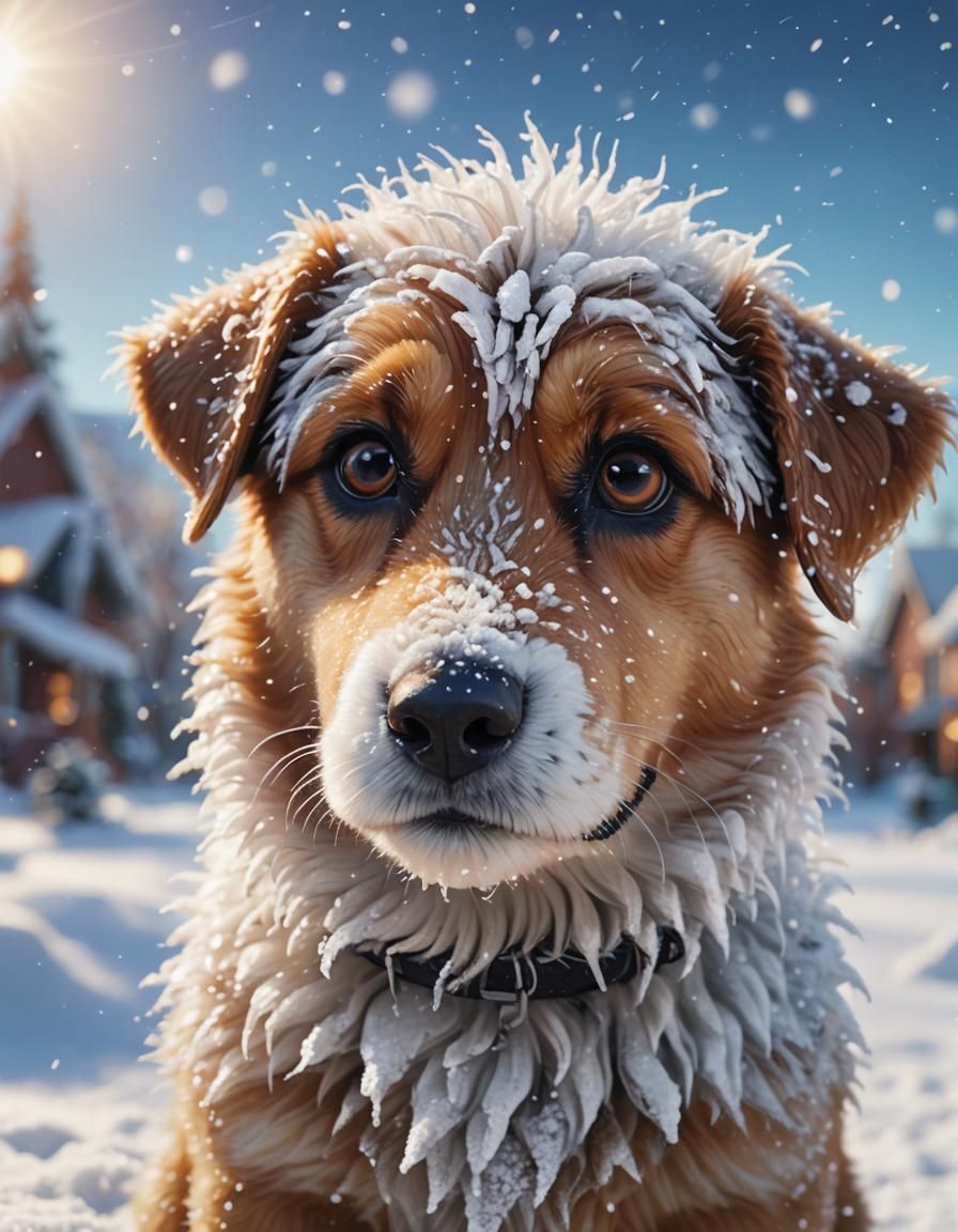 Baby Dog in Snow: Pixar-Style 3D Digital Art
