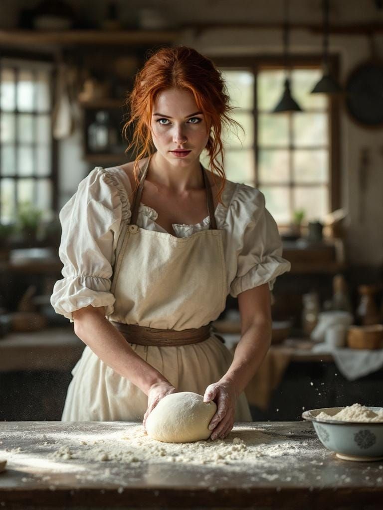 Redhead Baker in Hyperreal, Nostalgic Surrealism