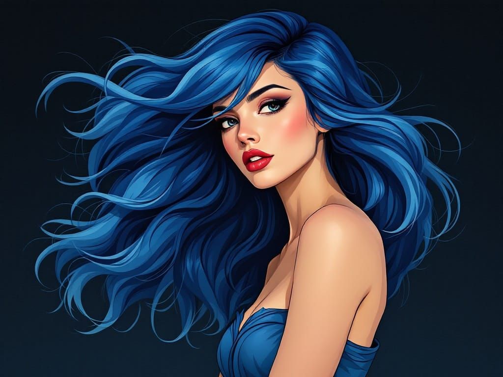 Elegant Woman with Azure Locks