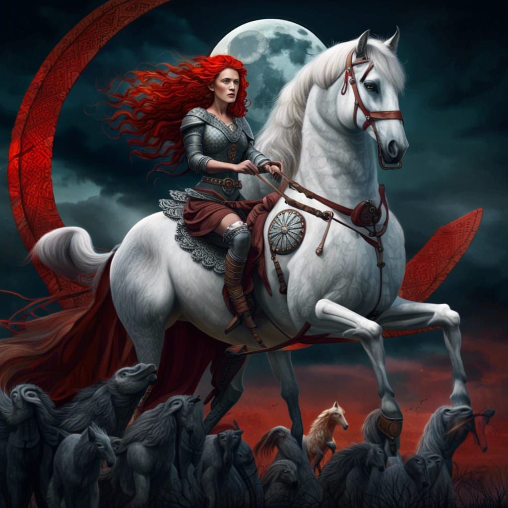 Celtic Princess Boudicca on White Horse