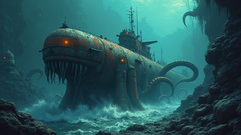 Submarine Horror in Lovecraft Manga Style