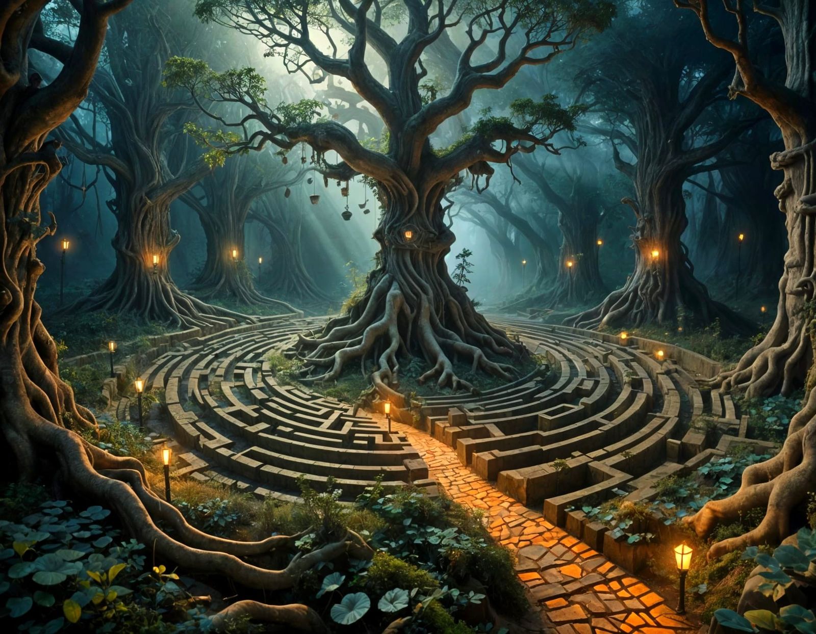 Ancient Mysterious Labyrinth in Twilight