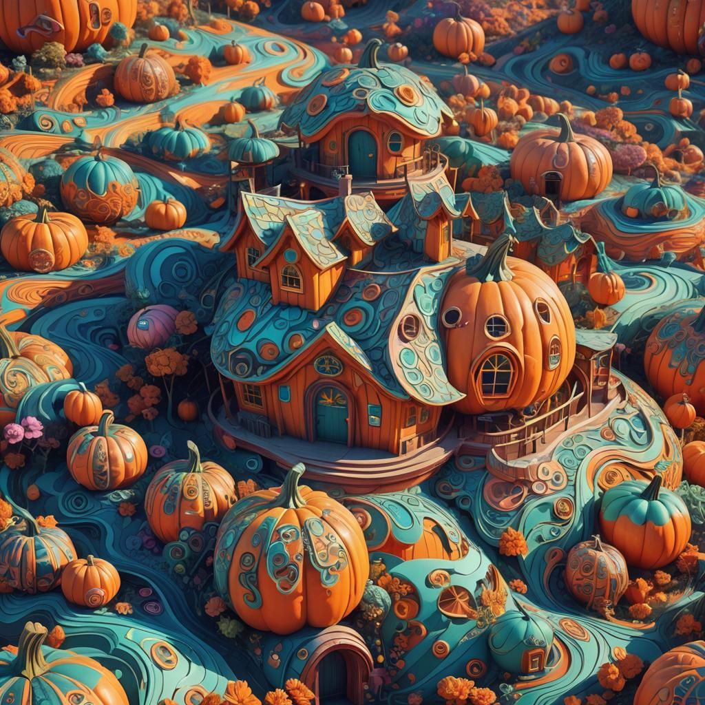 Smiling Pumpkin Cabin in Surreal 3D Architecture