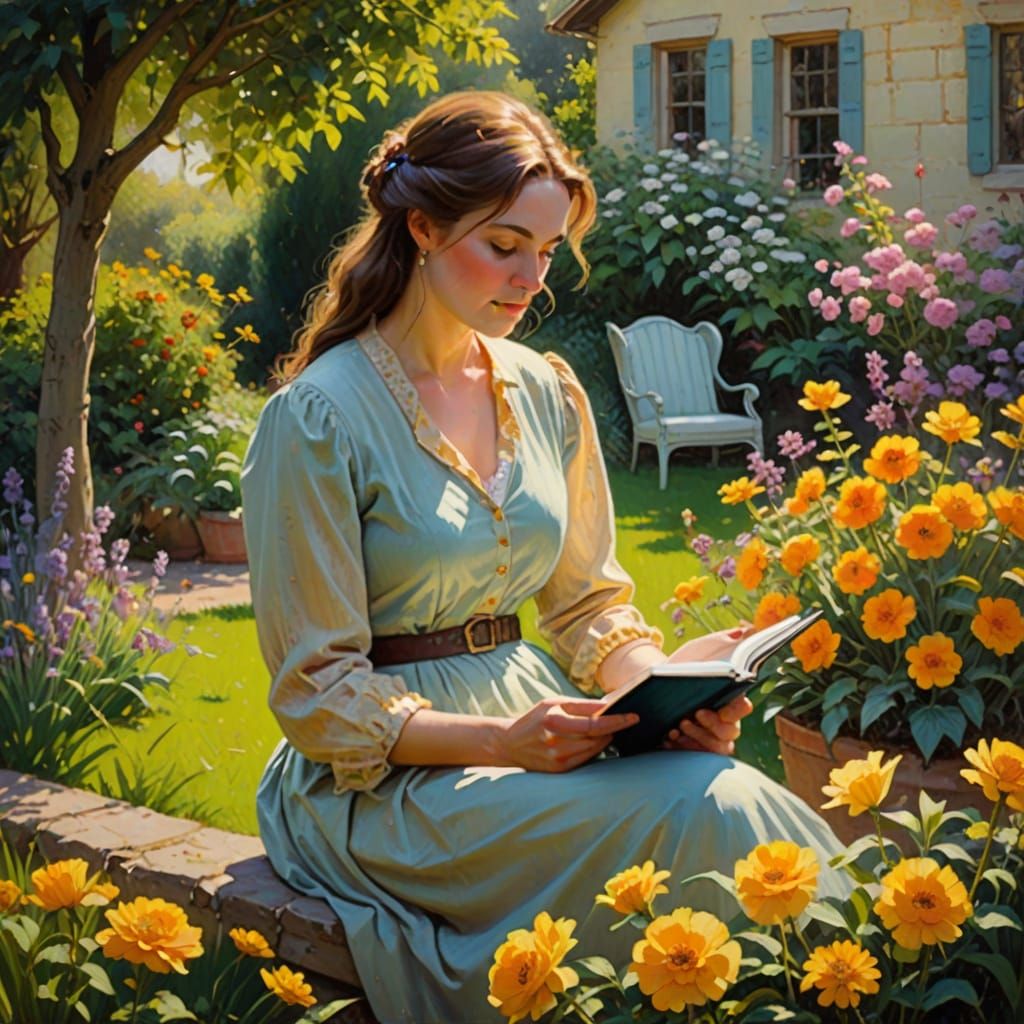 Woman in a Garden, Inspired by Impressionist Masters