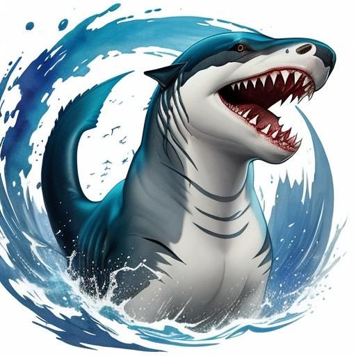 Great White Shark Silhouette in Watercolor Style